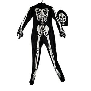 SPOOKTACULAR Second Skin skeleton kids Halloween costume jumpsuit and mask -S